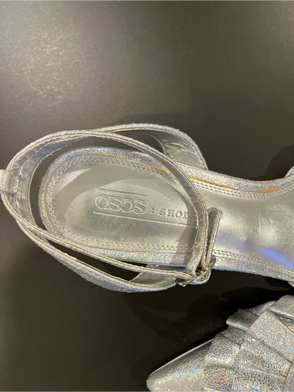 ASOS Silver Holographic Ruffle Slingback Heels - Picture 5 of 7